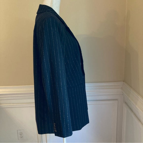 H&M Black Beige Pinstripe Viscose Blend Double Breasted Blazer Jacket NWT - Picture 2 of 7